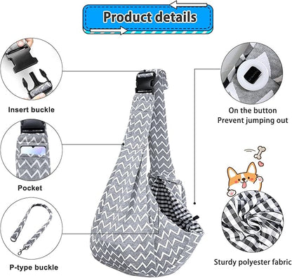 Kanemc Cat Wrap Carrier Small Dog Sling, Puppy Pouch Chest Bag Soft Shoulder Pad Bottom Support, Fits 12Lbs Short Dog 16Lbs Cats Pets, Grey Wave Carriers