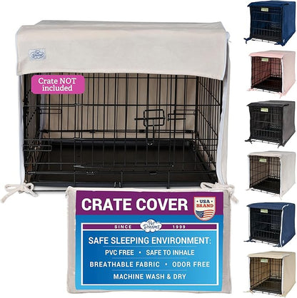 Pet Dreams Dog Crate Cover - Breathable Fabric Kennel Topper for Double-Door Crates, Fits iCrate Dog Cages 18, 24, 30, 36, 42, 48 Inches (Ivory, Large, 36")