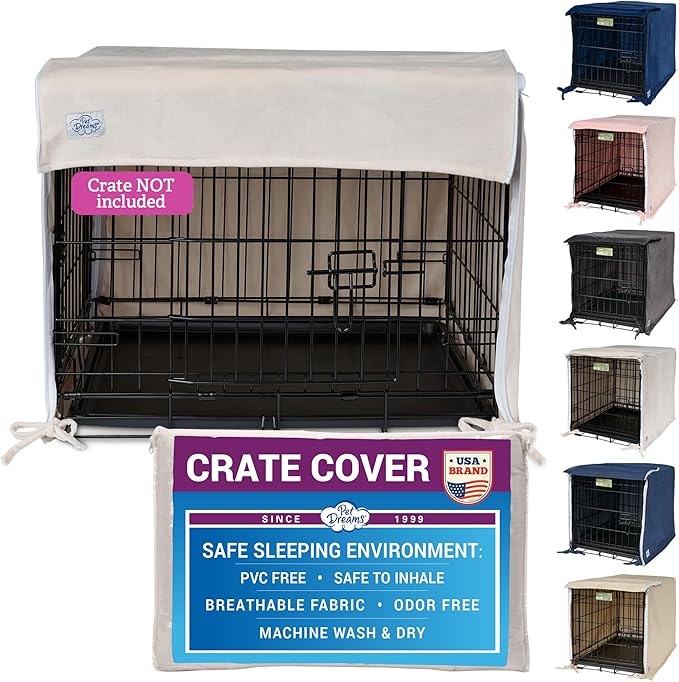 Pet Dreams Dog Crate Cover - Breathable Fabric Kennel Topper for Double-Door Crates, Fits iCrate Dog Cages 18, 24, 30, 36, 42, 48 Inches (Ivory, X Small, 18")