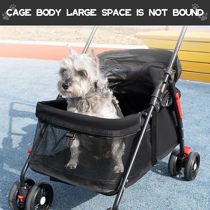 Pet Stroller 4 Wheels Dog Cat Stroller,Pet Folding Stroller,Foldable Dog Cat Cage Jogger Stroller with Storage Basket and Cup Holder,Breathable and Visible Mesh for Medium Small Dogs Cats