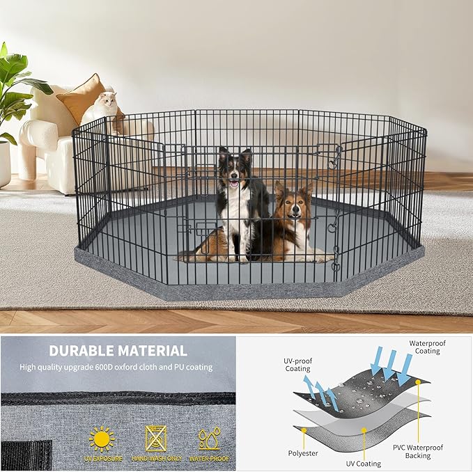PETIME Bottom Cover Mat for Dog Playpen Pen Waterproof Pad Floor Protector for Indoor Outdoor Use Fits All 24" Wide 8 Panels Pet Exercise Play Pen (Playpen Not Included)