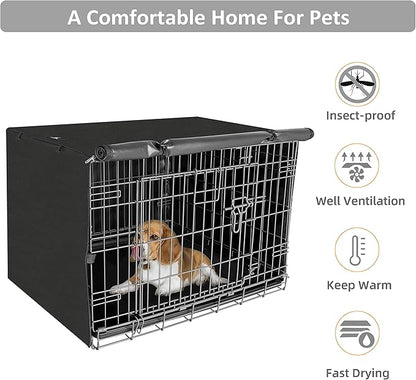 X-ZONE PET Double Door Dog Crate Cover - Polyester Pet Kennel Cover (Fits 24 30 36 42 48 inches Wire Crate) (36 Inch, Black)