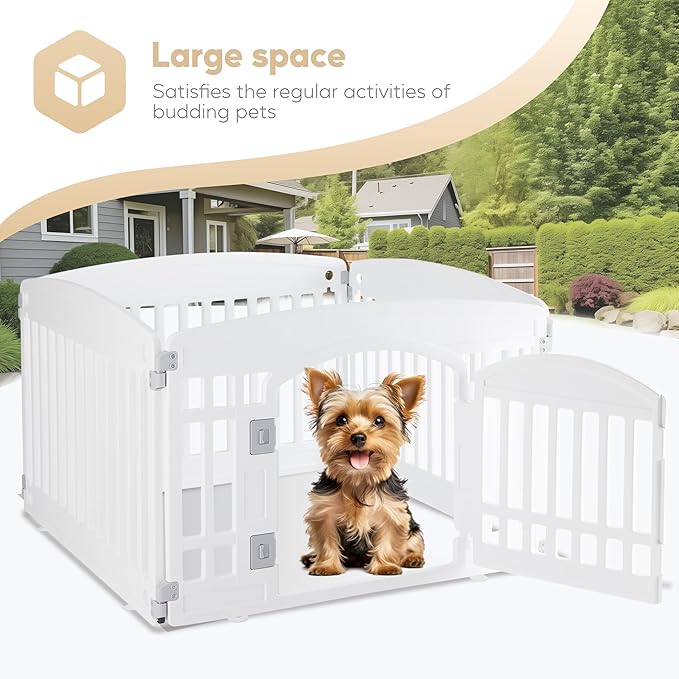 Simple Deluxe Plastic Dog Playpen, 24" Exercise 4-Panel Pet Playpen with Door, Safe and Secure, Folding and Portable Puppy Playpen for Puppies and Small Dogs, White