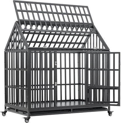 NicBex 47.2 Inch Heavy Duty Dog Crate Strong Metal Pet Kennel Playpen and Crate with Roof,Removable Trays and Wheels,Furniture Style Dog Crate for Medium/Large Dogs,Black