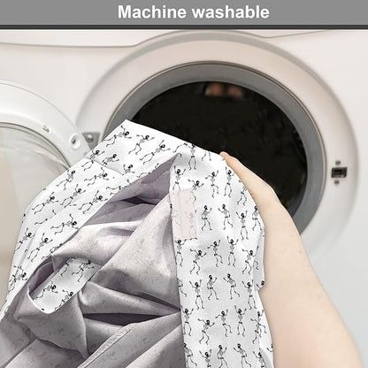 Lunarable Skull Dog Crate Cover, Cartoon Pattern of Monochrome Skeletons Halloween Themed Illustration Horror, Easy to Use Pet Kennel Cover for Medium Large Dogs, 36 Inch, White Black