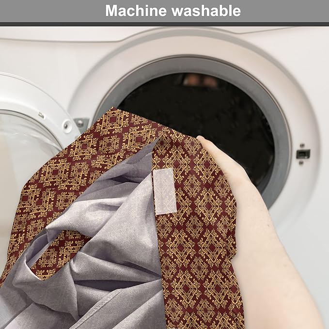 Lunarable Burgundy Dog Crate Cover, Royal Victorian Pattern with Antique Design Elements Baroque Swirls Squares, Easy to Use Pet Kennel Cover for Small Dogs Puppies Kittens, 18 Inch, Burgundy Mustard