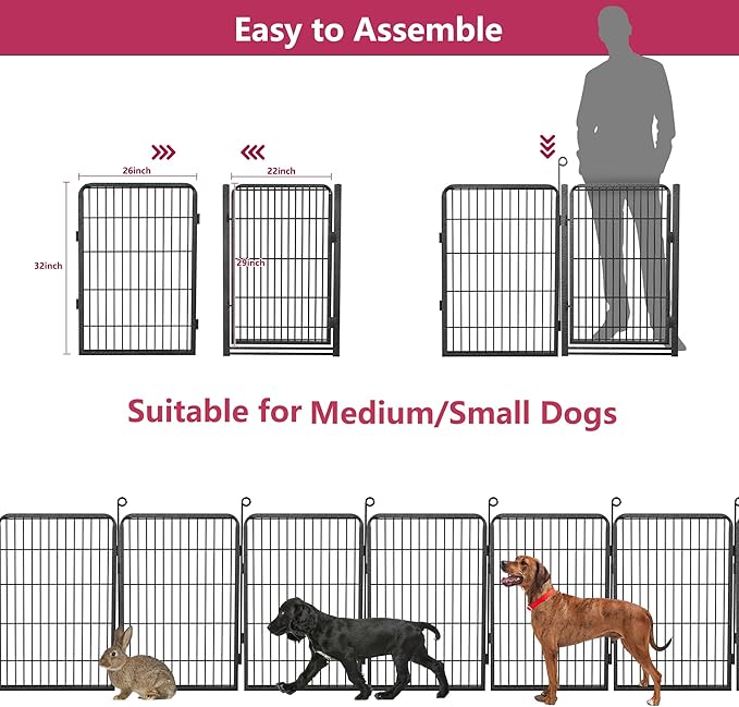 Dog Playpen with Extra Large Door Dog Fence Outdoor for Yard Indoor Dog Pen 32inch 28 Panels Dog Pens Outside Anti-Rust Pet Fence Portable Dog Fence for RV Camping Yard