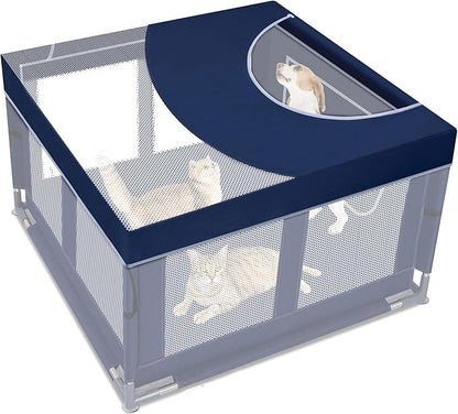 Dog Playpen Cover, 42x42 inch Dog Play Pen Top with Hooks, Soft Fabric Roof Puppy Playpen Topper for Cat Crate Kennel (Cover Only)