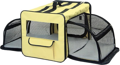 PET LIFE 'Capacious' Dual-Sided Expandable Spacious Wire Folding Collapsible Lightweight Pet Dog Crate Carrier House, X-Large, Khaki
