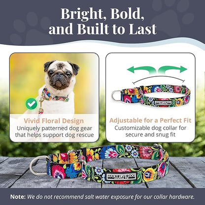 Lucky Love Dog Martingale Dog Collar - Adjustable, No-Slip, Durable, & Soft Webbing Dog Collar for Male and Female Dogs Ideal for Training & Walking - Stylish Blackbird Pattern, Small Size