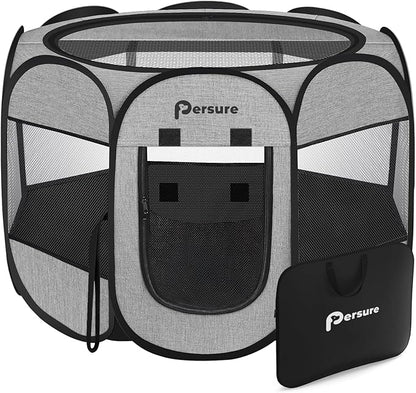 Dog Cat Playpen Indoor Outdoor, Premium Grey, Medium