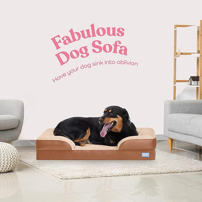 Orthopedic Sofa Dog Bed - Ultra Comfortable Dog Bed for Large Dogs - Breathable & Waterproof Pet Bed- Egg Foam Sofa Bed with Extra Head and Neck Support - (X-Large, Brown)