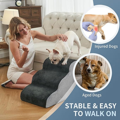 BOMOVA Dog Stairs to Bed, 3-Step Dog Steps for High Bed and Couch, Dog Stairs for Small Dogs, Non-Slip Bottom Pet Stairs, Pet Steps Indoor, Grey, 2/3/4/5 Steps