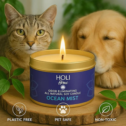 HOLI Pet Odor Eliminator Candle – Vanilla Suede Scent – All Natural Soy Wax, Paraben & Phthalate Free, Pet Safe, Long-Lasting 30-Hour Burn, Non-Toxic & Plastic-Free Air Freshener for Home