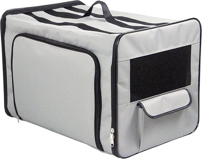 PET LIFE 'Capacious' Dual-Sided Expandable Spacious Wire Folding Collapsible Lightweight Pet Dog Crate Carrier House, Large, Grey