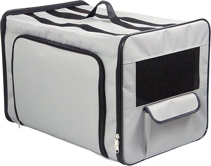 PET LIFE 'Capacious' Dual-Sided Expandable Spacious Wire Folding Collapsible Lightweight Pet Dog Crate Carrier House, Small, Grey