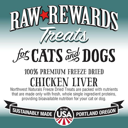 Northwest Naturals Raw Rewards Freeze-Dried Chicken Liver Treats for Dogs and Cats - Bite-Sized Pieces - Healthy, 1 Ingredient, Human Grade Pet Food, All Natural - 3 Oz (Pack of 1)