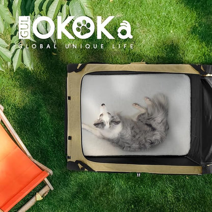 Soft Collapsible Dog Crate for Large Dogs - 42 Inch Foldable Soft Dog Kennel with Durable Mesh Windows, Indoor & Outdoor Portable Travel Dog Crate, Khaki, 42x31x31 Inches