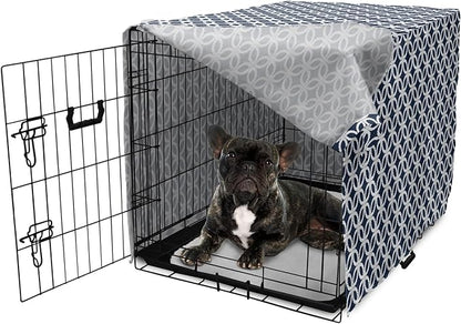 Ambesonne Navy Blue Dog Crate Cover, Marine in Geometric Pattern Design Ocean Travel Cruise Mosaic Ornament, Easy to Use Pet Kennel Cover for Cats & Medium Dogs, 30 Inch, Blue White