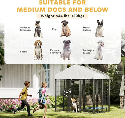 PawHut Outdoor Dog Kennel, 5.9' x 4' x 6' Heavy Duty Welded Wire Dog Playpen Enclosure with Roof, Escape-Proof Lock, UV-Resistant & Waterproof Cover, for Medium Dogs, Silver