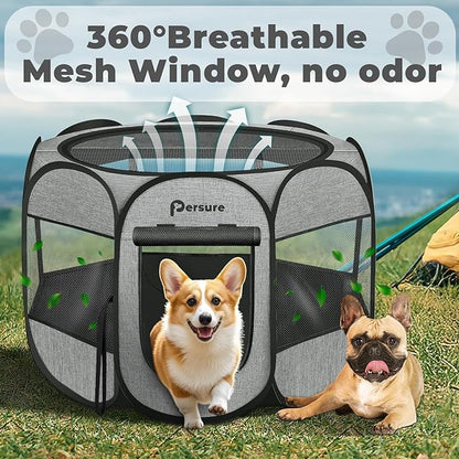 Dog Cat Playpen Indoor Outdoor, Premium Grey, Medium
