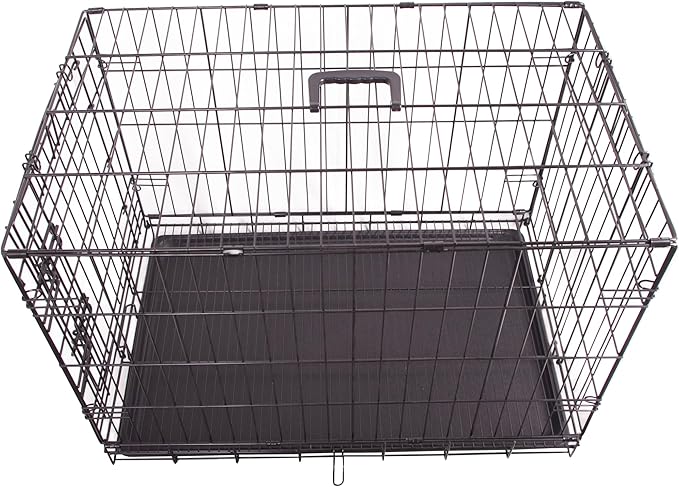Durable, Foldable Metal Wire Dog Crate with Tray, Single Door, 35.6 x 22 x 24.5 Inches, Black