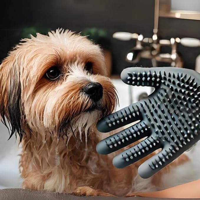 2pcs Pet Grooming Gloves for Cats, Dogs, Rabbits, Horses – Silicone Hair Remover, Shedding Bath Brush, Massage Mitts