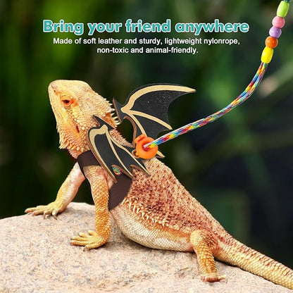 LIKZINWA Small Animal Sling Carrier,Small Animal Bag for Bearded Dragons Lizards and Reptile with Adjustable Strap (Red+Dinosaur Wing)