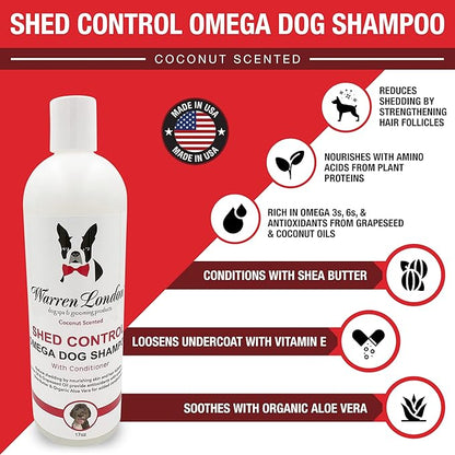 Warren London Shed Control Dog Shampoo for Shedding | 2-in-1 Dog DeShedding Shampoo and Conditioner | Nourishes Hair Follicles w/Grapeseed & Coconut Oil | Anti Shedding Shampoo for Dogs | 17oz