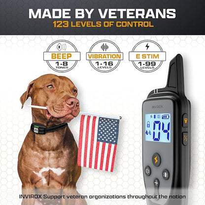 INVIROX Dog Training Collar [2025 Edition] 123 Levels Dog Training Collar with Remote 1100yd Range E Collar for Dogs Training 100% Waterproof Rechargeable, Manual Bark Collar for Large Dog