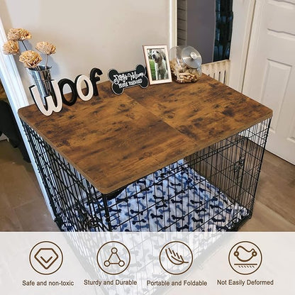 HiCaptain Dog Kennel Wooden Crate Table Topper, Foldable 48 inches Dog Table Top, Durable Decorative Dog Kennel Table Topper for Large Dogs Cage - Vintage Style