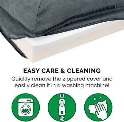 Furhaven Memory Foam Dog Bed for Large Dogs w/ Removable Bolsters & Washable Cover, For Dogs Up to 95 lbs - Two-Tone Plush Faux Fur & Suede L Shaped Chaise - Stone Gray, Jumbo/XL