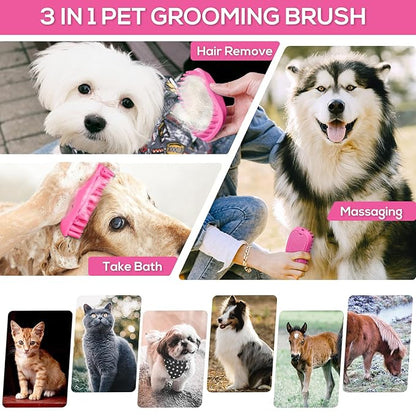 Dog Bath Brush, Dog Bath Supplies Silicone Shampoo Brush Long & Short Haired Dogs Cats, Scrubber Washing Grooming Pet Brush, Soft Massage Shedding Brush Bathing Shower Small Large Pets (Pink)