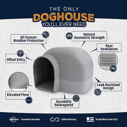 Petmate Husky Dog House for Dogs Up to 90 Pounds, Grey, Made in USA