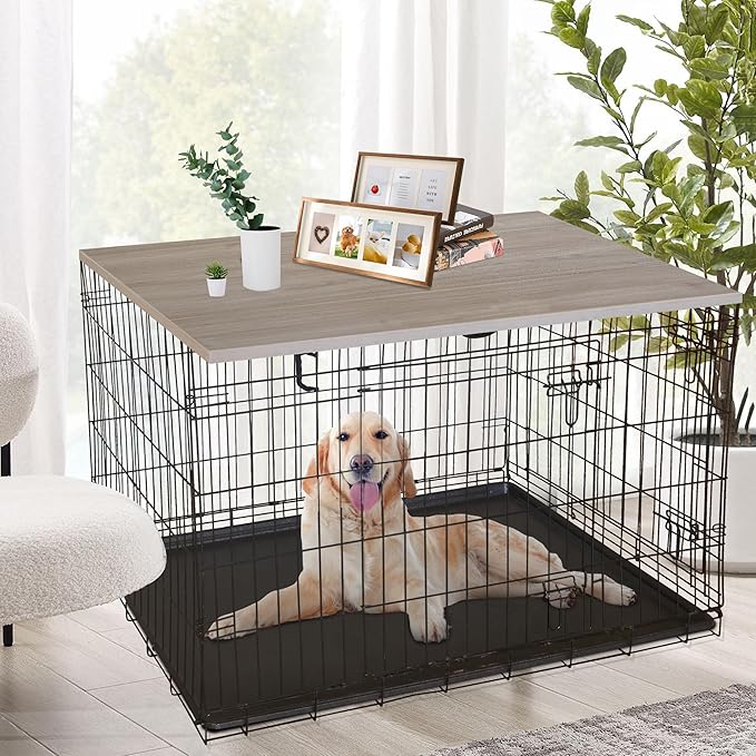 Deblue Dog Crate Table Topper, Dog Kennel Table Topper for 36 Inches Cage, Rustic Style Decorative Dog Crate Table Topper for 36 Inches Wire Crate - Grey