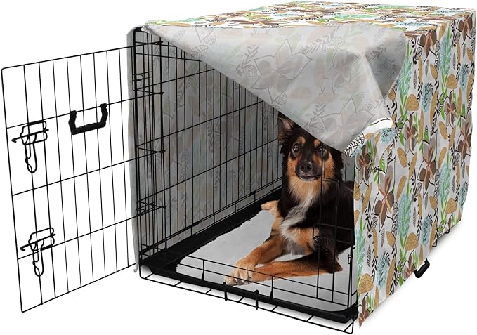 Lunarable Paint Dog Crate Cover, Leaf Petals Flourish Summer Florets Dahlia Romantic Girls, Easy to Use Pet Kennel Cover for Medium Large Dogs, 36 Inch, Sand Brown Pale Blue