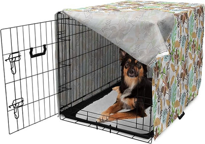 Lunarable Paint Dog Crate Cover, Leaf Petals Flourish Summer Florets Dahlia Romantic Girls, Easy to Use Pet Kennel Cover for Medium Large Dogs, 36 Inch, Sand Brown Pale Blue