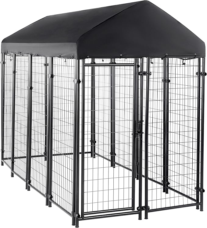 Amazon Basics - Welded Rectangular Outdoor Secure Wire Crate Kennel for Cat, Dog Large, Black, 102 x 48 x 72 inches