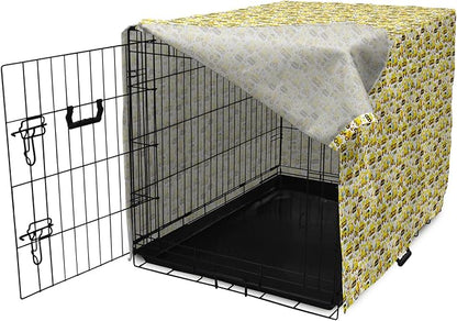 Lunarable Cartoon Dog Crate Cover, Construction Vehicles Style Machines Safety Building Theme, Easy to Use Pet Kennel Cover for Small Dogs Puppies Kittens, 18 Inch, Yellow White Black