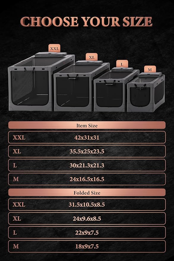 Noah & Paw Collapsible Dog Crate 26 Inch, Small Dog Crate for Small Medium Breeds, Travel Kennel for Car, Including Pet Mat for Pet Cage, 2 Storage Pockets, Handbag, 10mm Locking Zipper 26 * 17 * 17