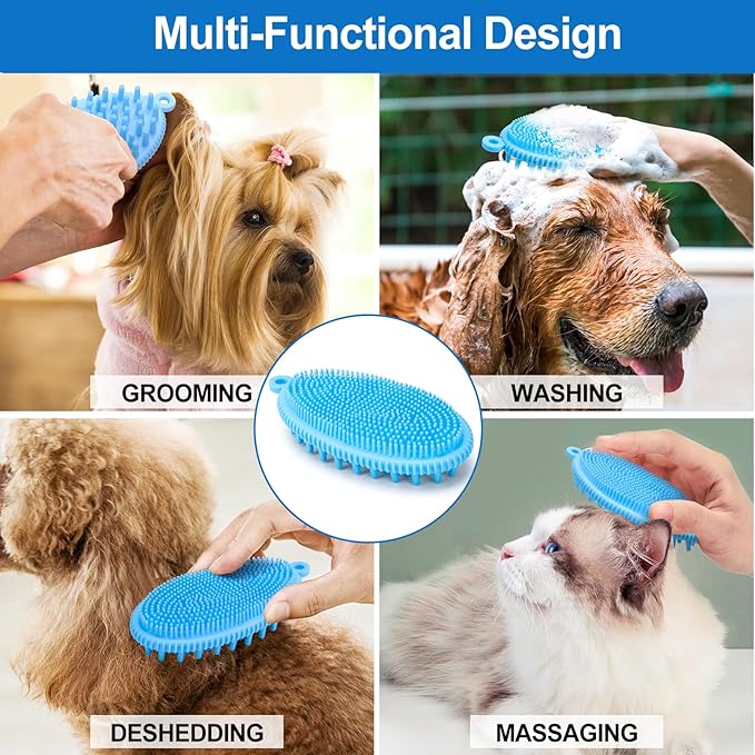 ROPO Dog Shampoo Brush, Dog Bath Brush & Dogs Shower, Dog Hand Brush for Grooming, Dog Scrubber for Bath, Dog Wash Brush (Pink)