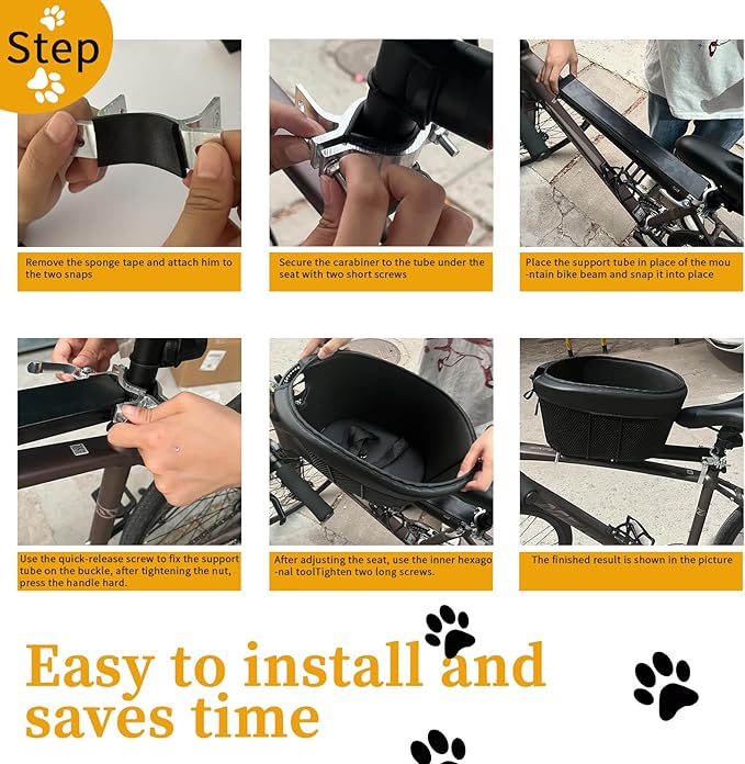Dog Bike Basket, Adjustable Safety Strap Pet Bike Basket, Bike Dog Basket with Black Liner,for Up to 15lbs Small Dogs Cats Pets(Black)