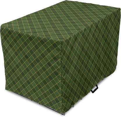 Lunarable Green Dog Crate Cover, Traditional Old Fashioned Argyle Pattern Retro Style Plaid, Easy to Use Pet Kennel Cover for Small Dogs Puppies Kittens, 22 Inch, Forest Green Green