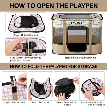 Upgraded Dog Playpen Outdoor Indoor, Portable Foldable Pet Playpen for Dogs, Cats, Small Animal, Great for Travel and Camping, Including Carrying Case (Large)