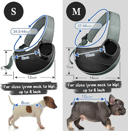 Dog Cat Sling Carrier, Adjustable Padded Shoulder Strap, with Mesh Pocket for Outdoor Travel (S - Up to 6 lbs, Black - Black)