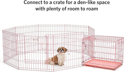 MidWest Homes for Pets Dog Exercise Pen & Playpen, 24" W x 24" H, with Door, Pink