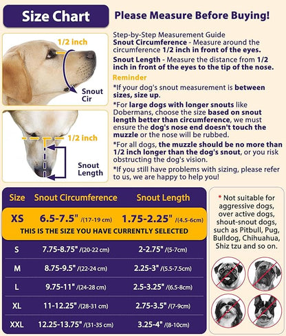 LUCKYPAW Dog Muzzle, Mesh Muzzle for Large Medium Small Dogs with Front Opening Design, Dog Mouth Cover to Prevent Biting, Licking, Chewing, Scavenging, Allows Drinking (XS-Snout:6½-7½", Black)