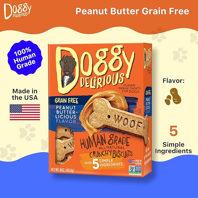 Crunchy Dog Treats – for All Pet Sizes, Breeds – All-Natural Puppy Treat – 100% Human-Grade – Delicious Pet Treat Bones, Snacks for Dogs – Grain-Free Peanut Butter, 16 Oz