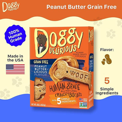 Crunchy Dog Treats – for All Pet Sizes, Breeds – All-Natural Puppy Treat – 100% Human-Grade – Delicious Pet Treat Bones, Snacks for Dogs – Grain-Free Peanut Butter, 16 Oz