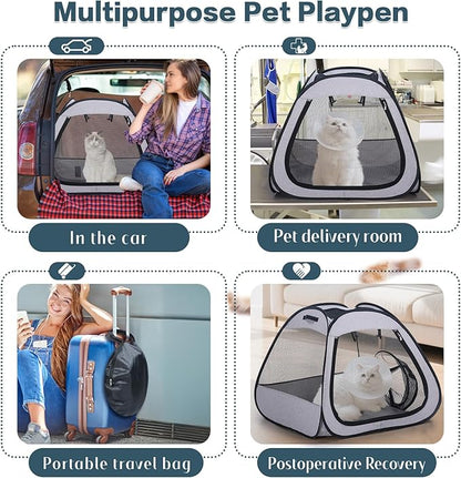 Portable Cat Dog Playpen: Dog Crate, Carrier, Dog Playpen, Cat Enclosure, Puppy Carrier, Pet Playpen, Small Outdoor Pet Enclosure, Travelling and Camping Cat Dog Tent and Tunnel, 3 Separable Parts